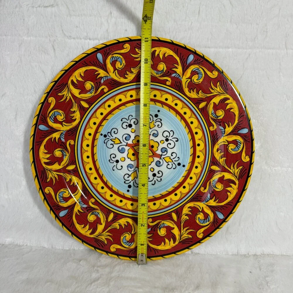 Tuscan Table Italian Dinner Plate 11" Ceramic Red Yellow Light Blue Black Bold - Picture 2 of 9